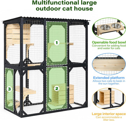 Lausaint Home 70.8" Catio Outdoor Cat Enclosure with Weatherproof Roof