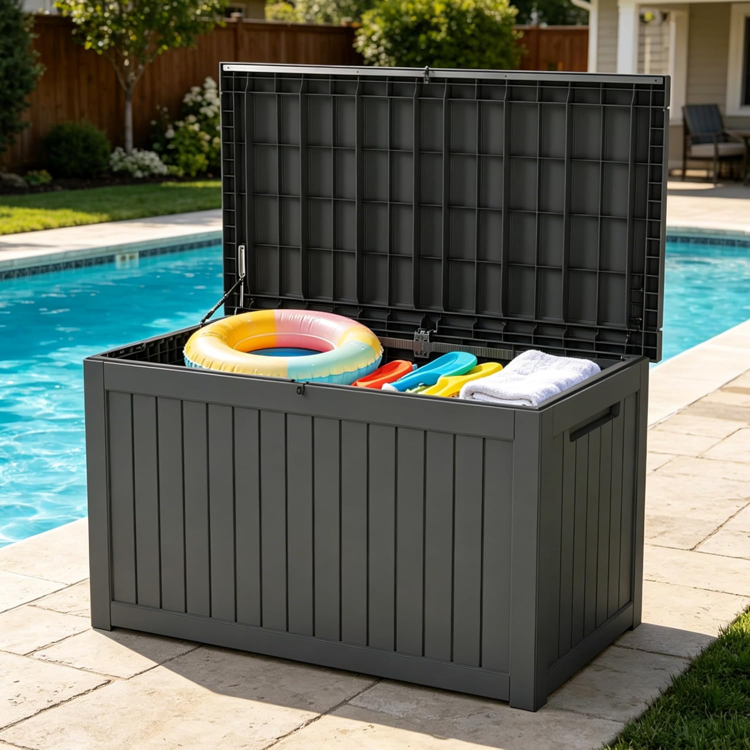 LAUSAINT HOME Resin Deck Box for Outdoor Storage - Weatherproof Patio Storage Bench