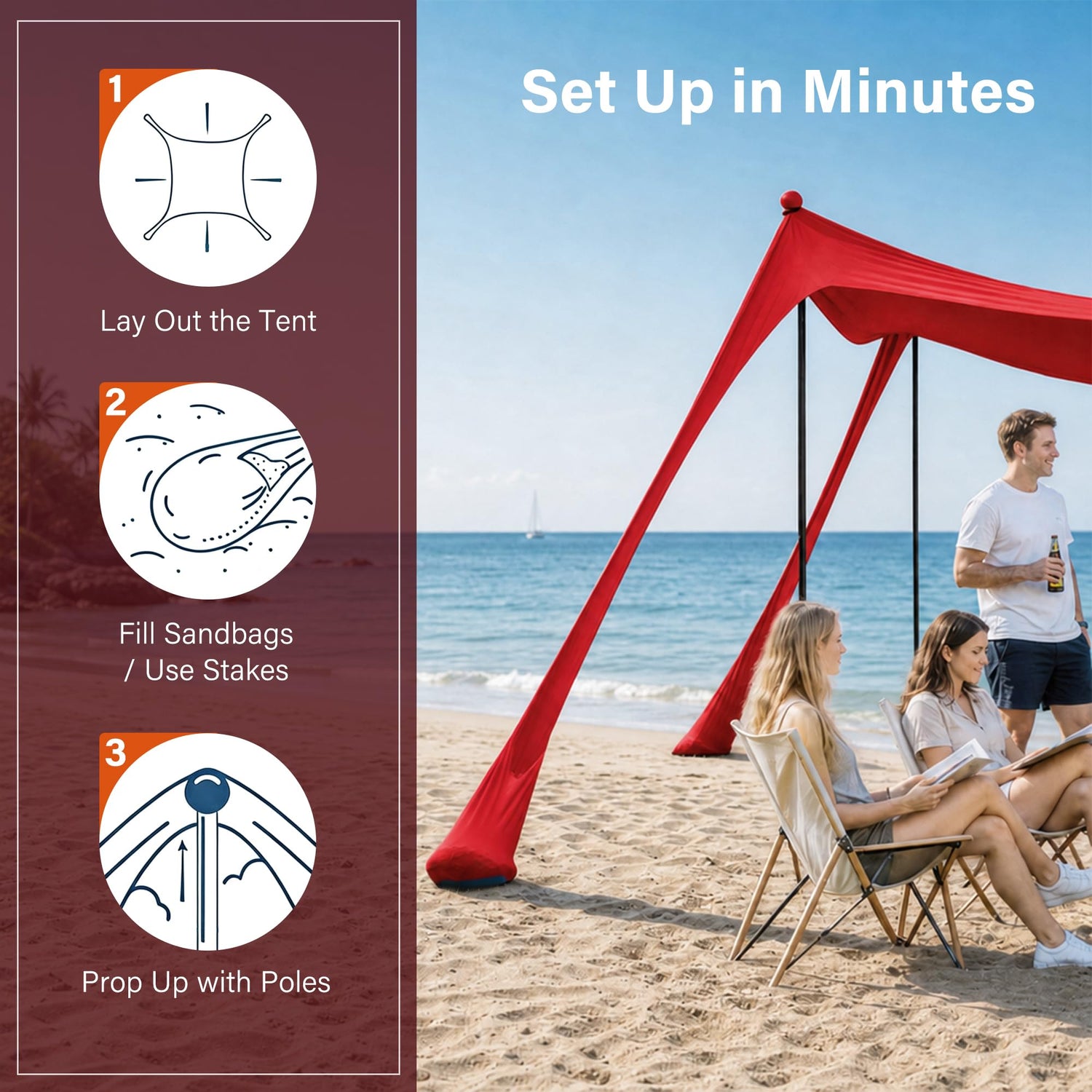 LAUSAINT HOME Beach Tent, 7.5x7.5FT Easy Pop Up Beach Canopy Sun Shade UPF 50+ Protection with 4 Windproof Stability Poles and Sandbags, Outdoor Sun Shelter for Family Camping, Sky Blue