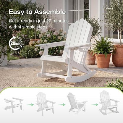 LAUSAINT HOME Folding Adirondack Rocking Chairs Set with Retractable Ottomans, 3-Position Adjustable Backrests and Cup Holders