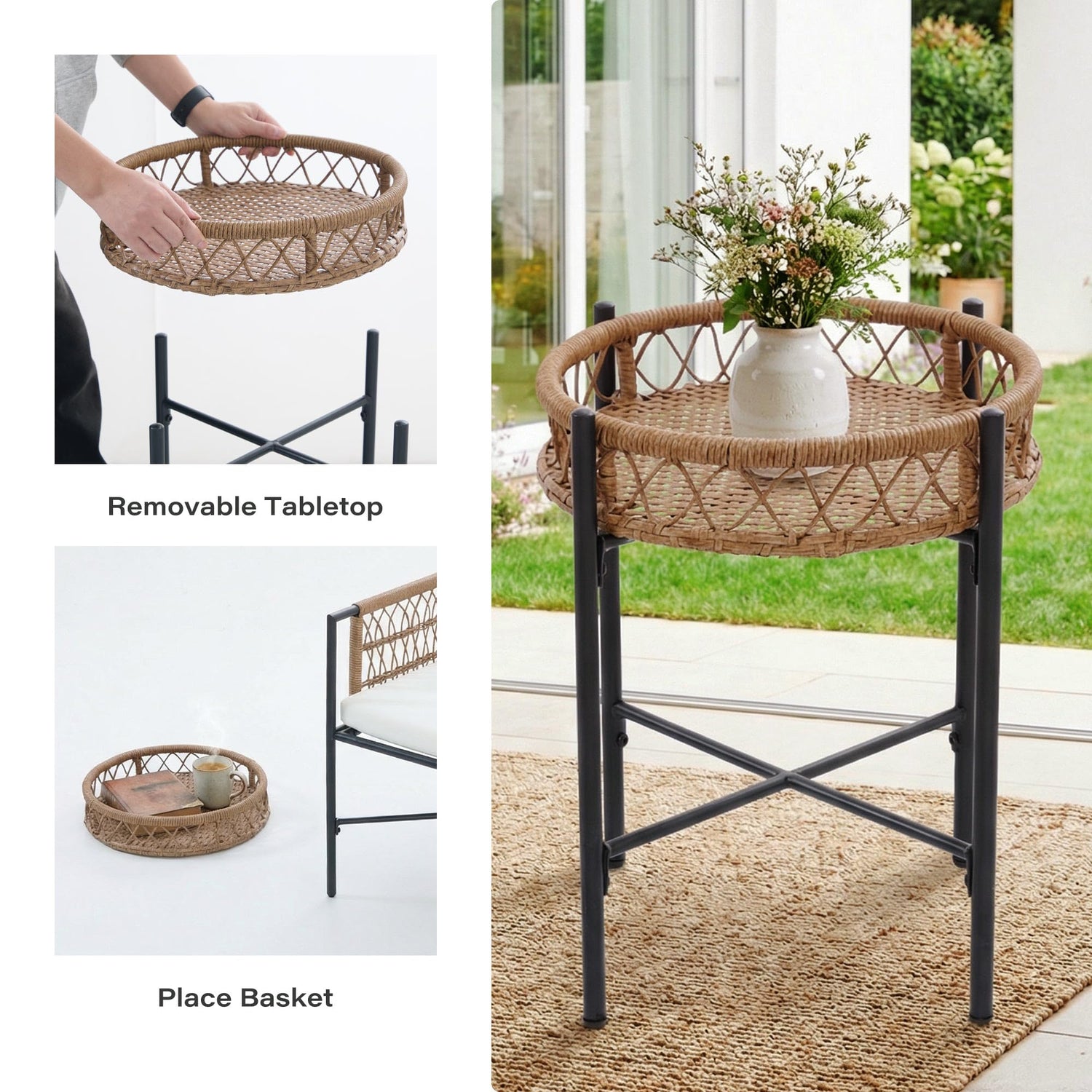 LAUSAINT HOME 5 Piece Patio Furniture Set, Outdoor Wicker Conversation Set with 2 PE Rattan Armchairs