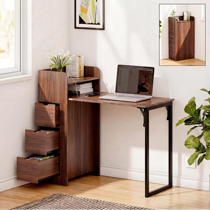 LAUSAINT HOME Wall Mounted Foldable Desk, Space Saving Hidden Desk with Storage &amp; Power Outlet