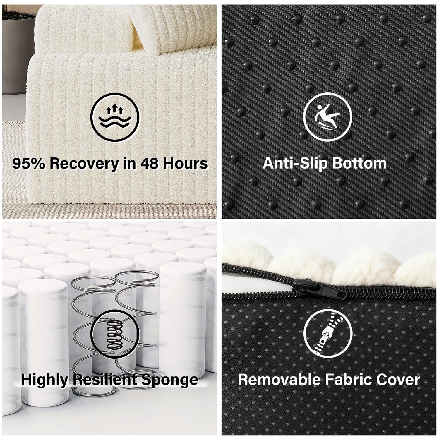 LAUSAINT HOME 96" Modular Sectional Sofa Couches, L-Shaped Boneless Cloud Sofa with 3 Deep Seat