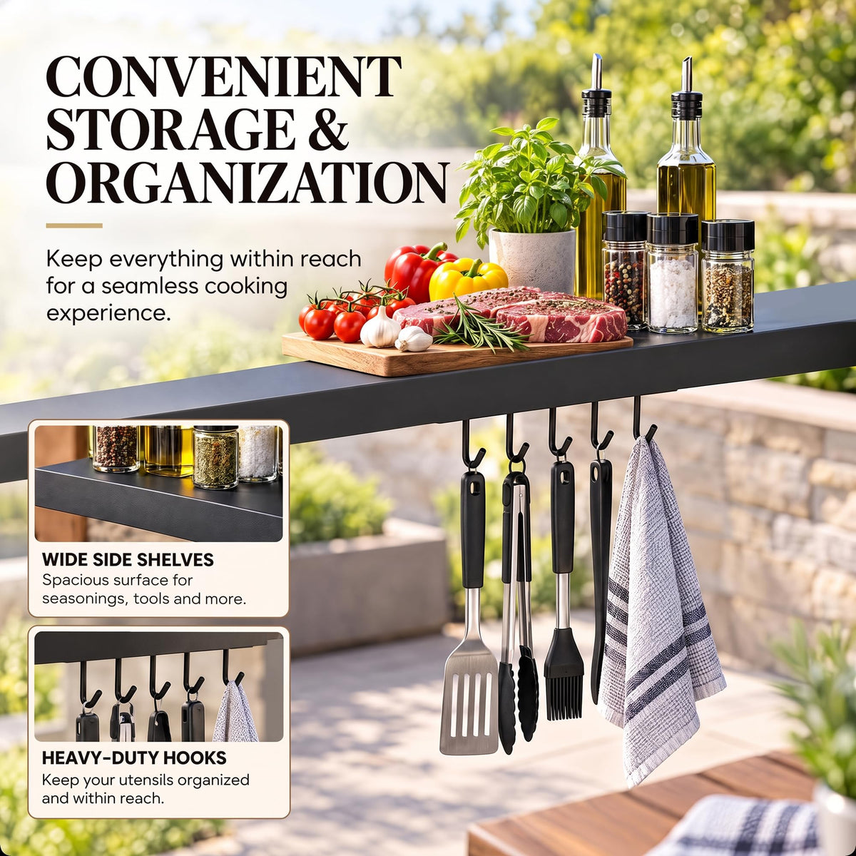 LAUSAINT HOME 5x8 FT Outdoor Grill Gazebo Canopy, BBQ Gazebo with 2-Tier Vented Top, 2 Durable Shelves &amp; Metal Frame Grill ShelterDark Gray