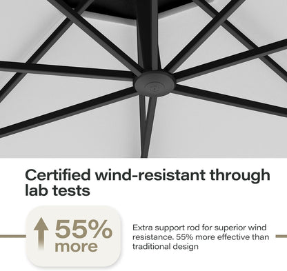 LAUSAINT HOME 11 Ft Outdoor Patio Umbrella with Base, Deluxe Curvy Cantilever Umbrella Heavy Duty with 360° Rotation