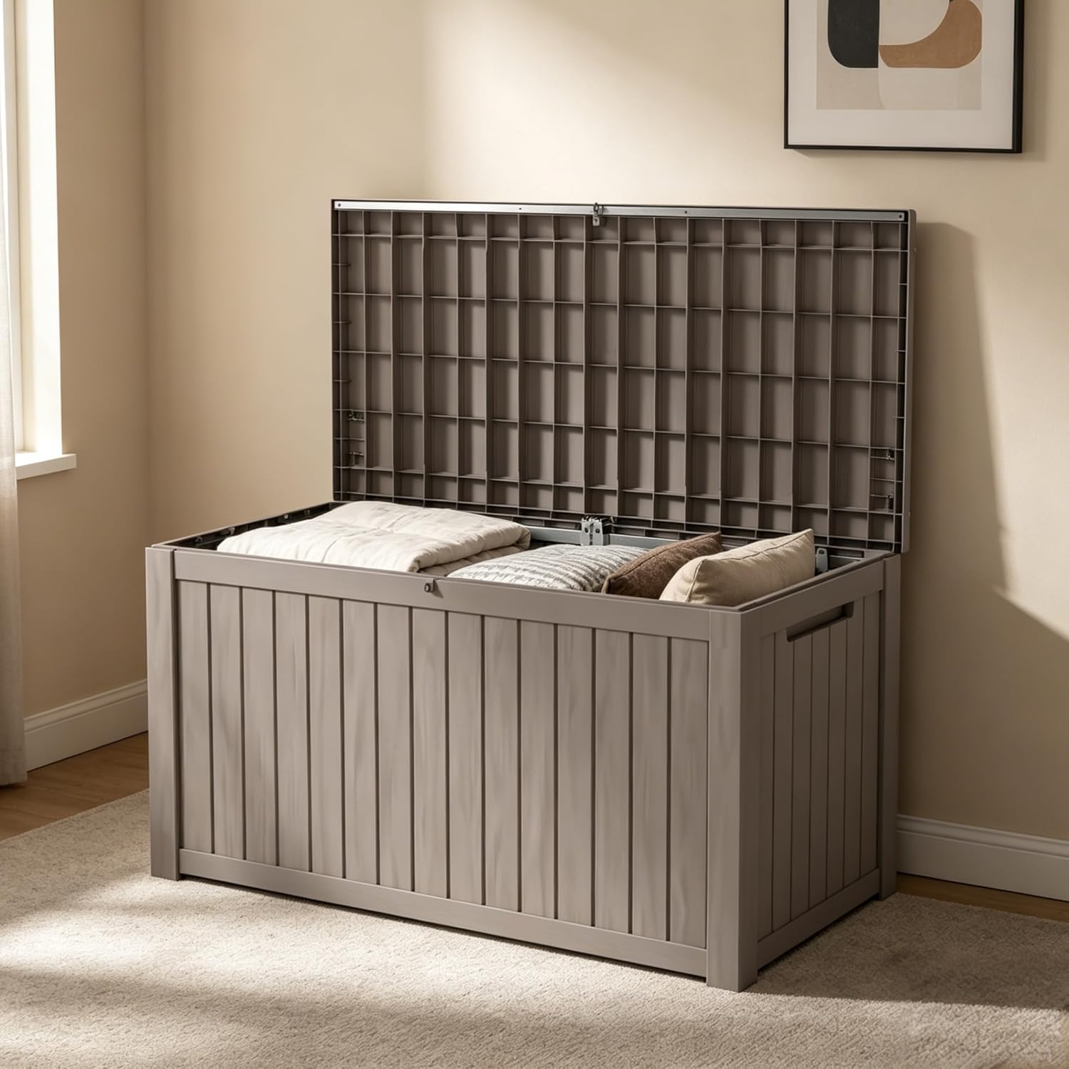 LAUSAINT HOME Resin Deck Box for Outdoor Storage - Weatherproof Patio Storage Bench