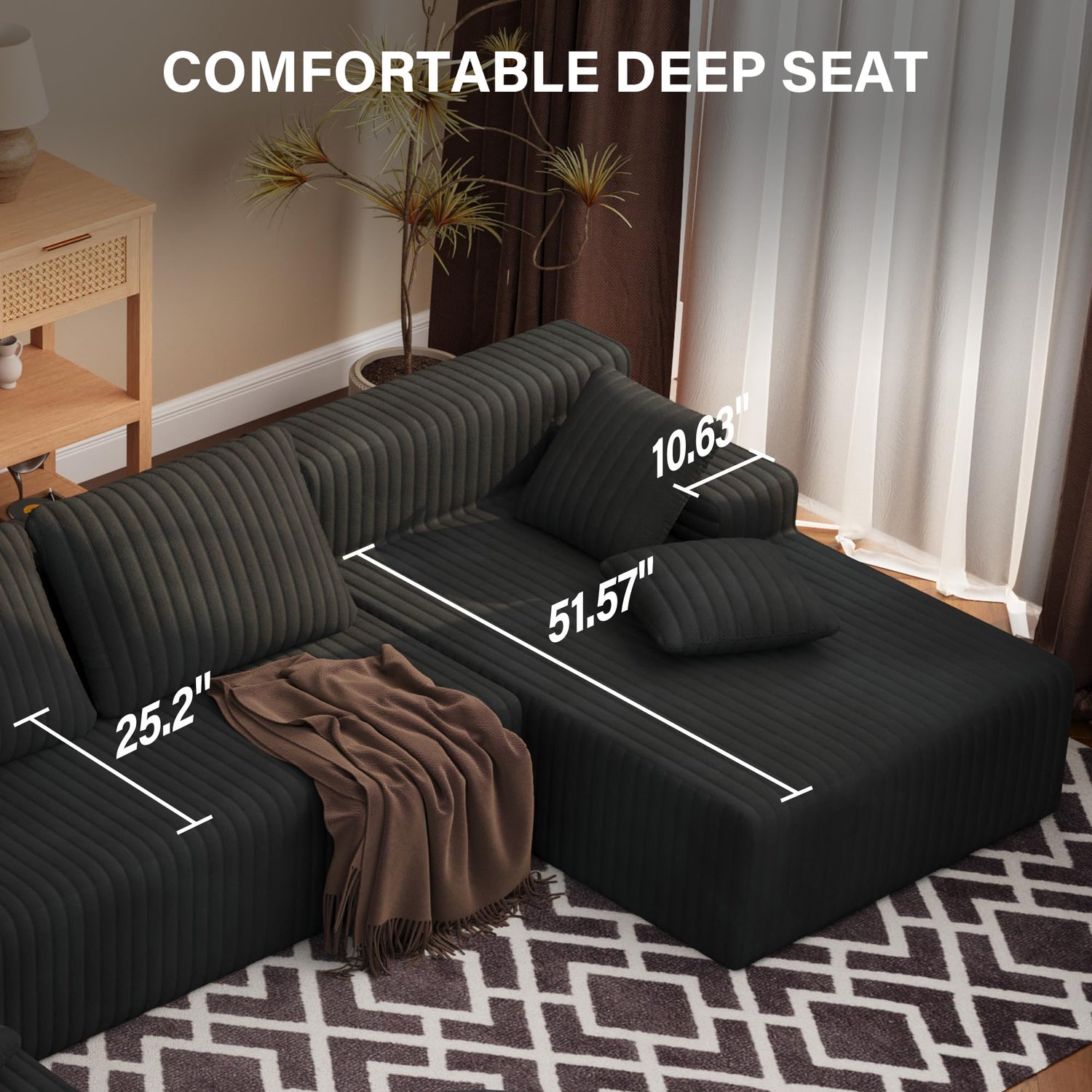 LAUSAINT HOME 96" Modular Sectional Sofa Couches, L-Shaped Boneless Cloud Sofa with 3 Deep Seat