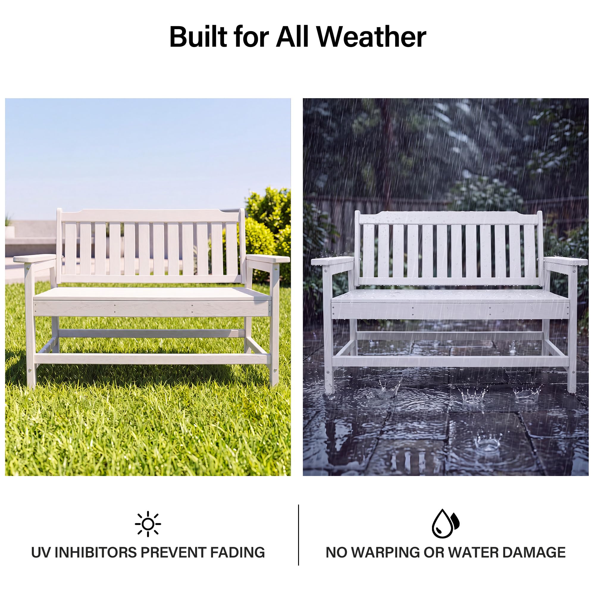 LAUSAINT HOME HDPE Outdoor Bench, Weather-Resistant Patio &amp; Porch Bench with Aluminum-Reinforced Frame