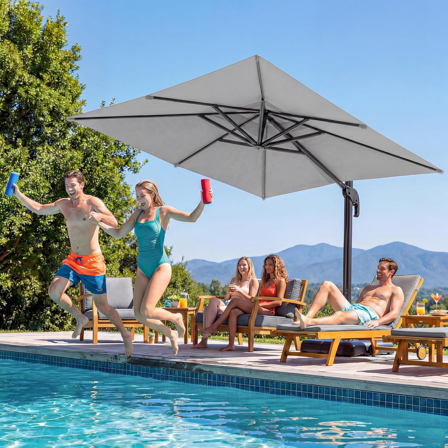 LAUSAINT HOME Cantilever Patio Umbrella, 360° Rotating Offset Umbrella with Aluminum Frame