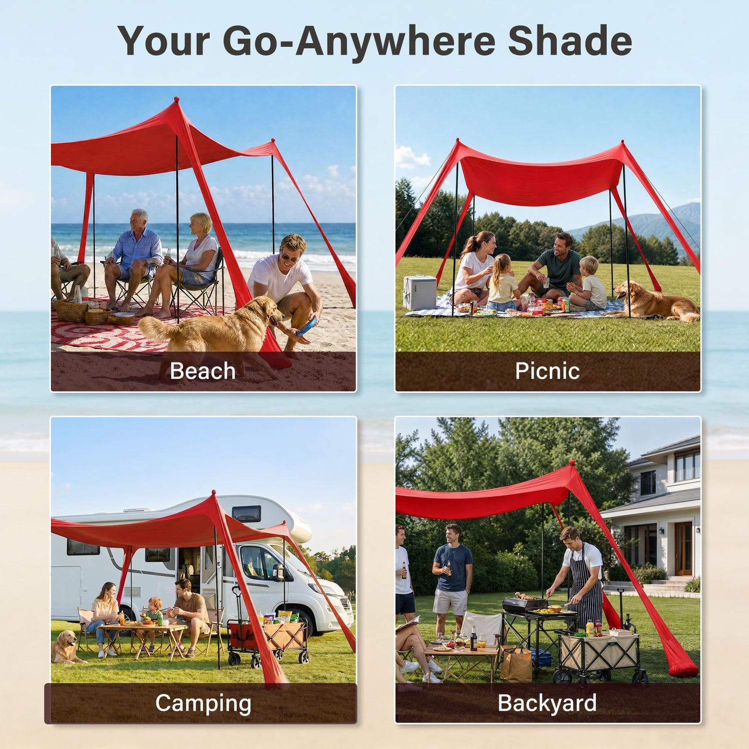 LAUSAINT HOME Beach Tent, 7.5x7.5FT Easy Pop Up Beach Canopy Sun Shade UPF 50+ Protection with 4 Windproof Stability Poles and Sandbags, Outdoor Sun Shelter for Family Camping, Sky Blue