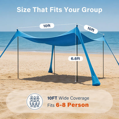 LAUSAINT HOME Beach Tent, 7.5x7.5FT Easy Pop Up Beach Canopy Sun Shade UPF 50+ Protection with 4 Windproof Stability Poles and Sandbags, Outdoor Sun Shelter for Family Camping, Sky Blue