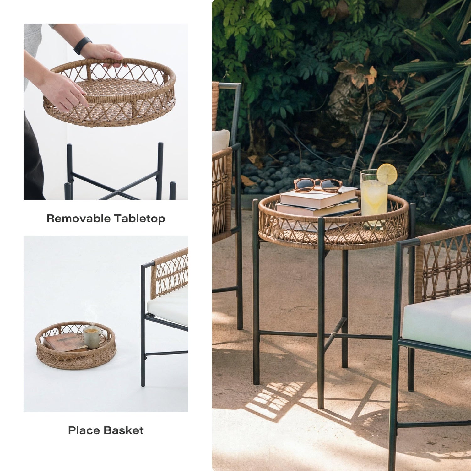 LAUSAINT HOME 5 Piece Patio Furniture Set, Outdoor Wicker Conversation Set with 2 PE Rattan Armchairs
