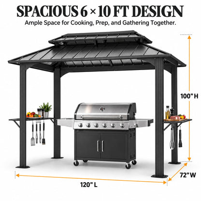 LAUSAINT HOME 5x8 FT Outdoor Grill Gazebo Canopy, BBQ Gazebo with 2-Tier Vented Top, 2 Durable Shelves &amp; Metal Frame Grill ShelterDark Gray
