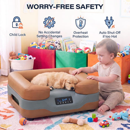 LAUSAINT HOME Heated &amp; Cooling Cat Bed with App Control, Temperature Control Dog Bed with Wear Resistant PU Leather