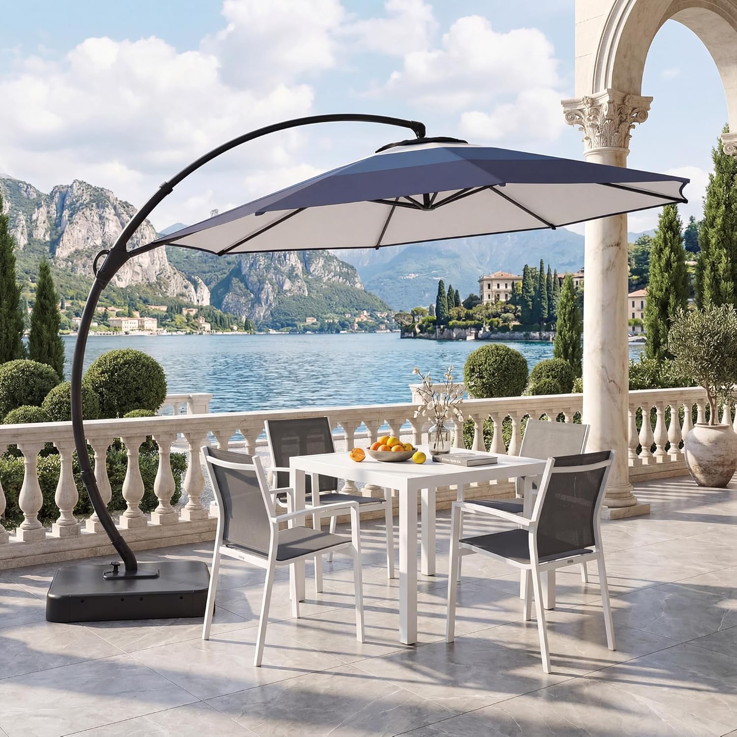 LAUSAINT HOME Outdoor Patio Umbrella with Base Included, Large Sun Shade Cantilever Umbrella Deluxe Curvy