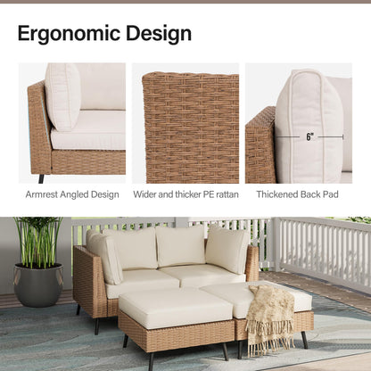 LAUSAINT HOME Outdoor Patio Furniture, 6 Piece Outdoor Sectional Sofa PE Rattan Wicker Patio Conversation Sets, All Weather Patio Furniture Set with Thick Cushions for Garden, Backyard(Beige)