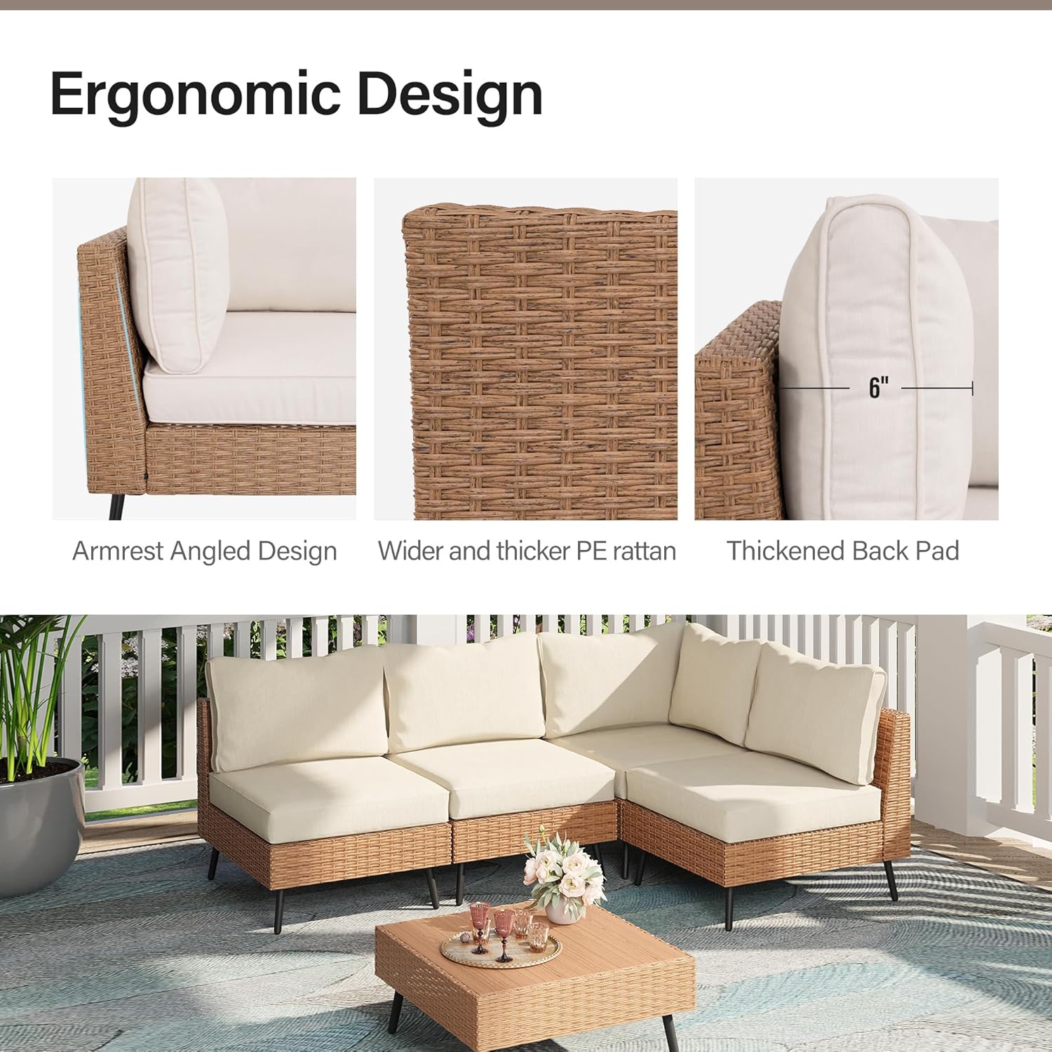 LAUSAINT HOME Outdoor Patio Furniture, 8 Piece Outdoor Sectional Sofa PE Rattan Wicker Patio Conversation Sets