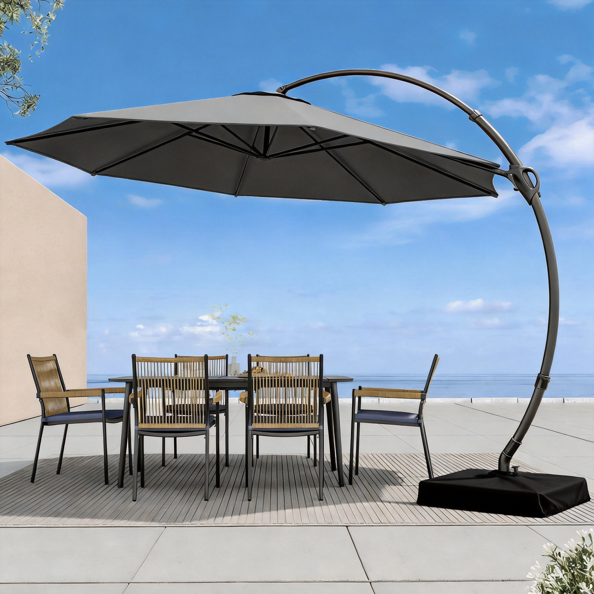 LAUSAINT HOME Patio Cantilever Umbrella with Base Included, Outdoor Curvy Round Offset Umbrella