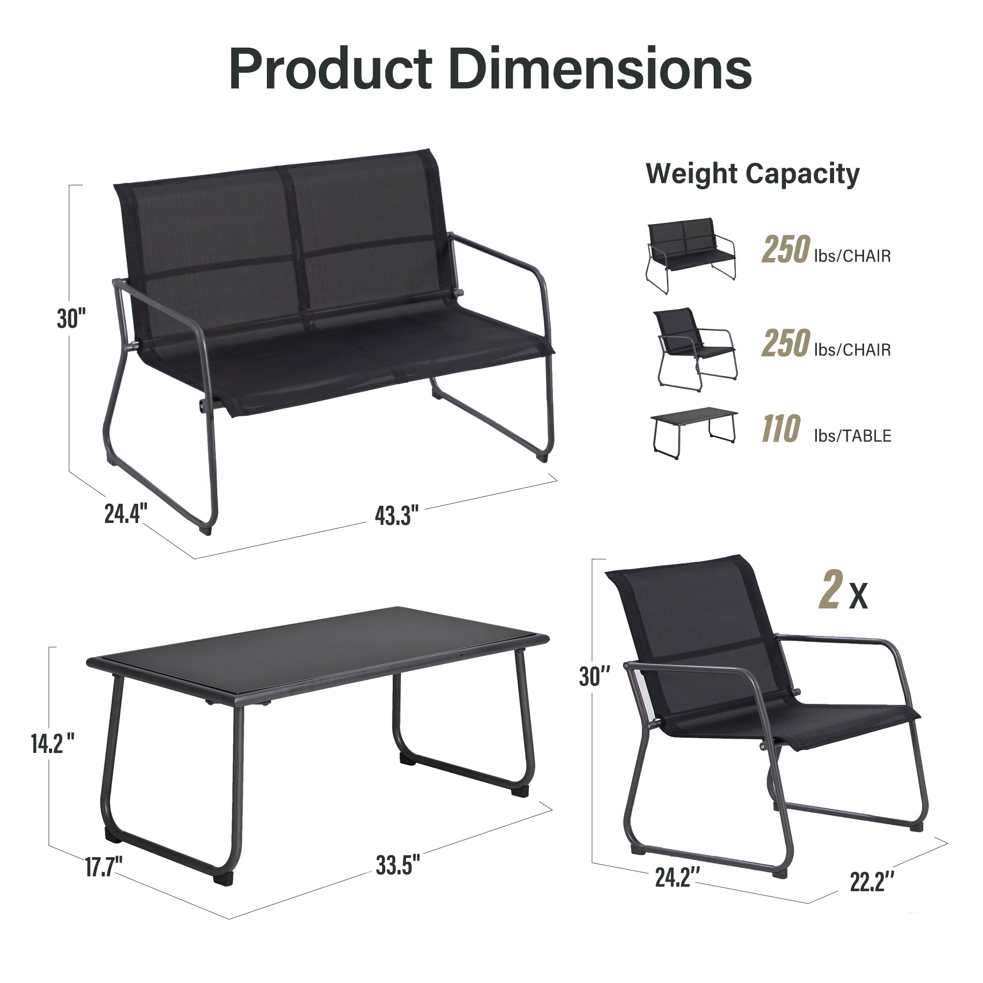 LAUSAINT HOME 4 Pieces Textilene Outdoor Patio Furniture