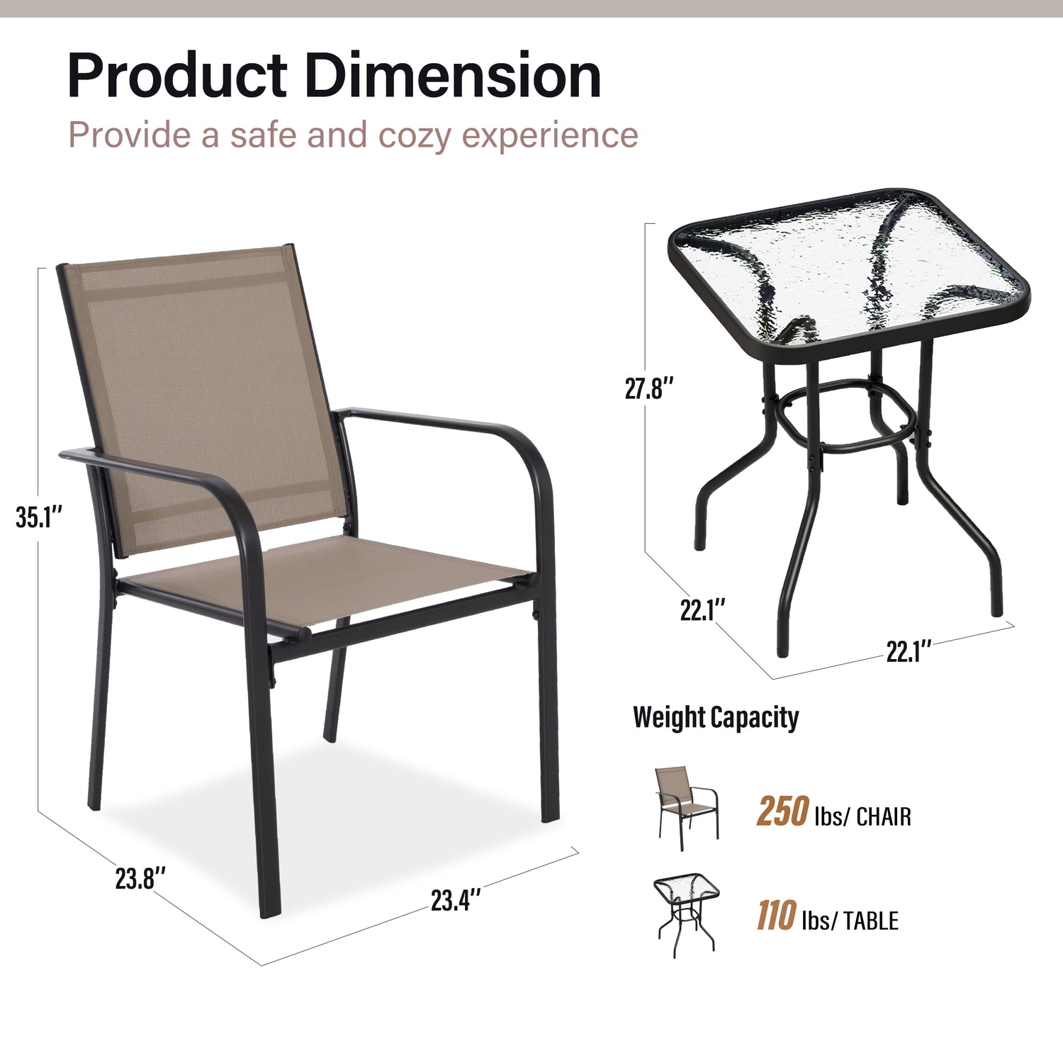 3-Piece Outdoor Textilene Fabric Bar Set with Patio Table and Chairs