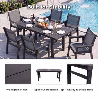 Lausaint Home 7-Piece Outdoor HDPE Dining Set with Textilene Chairs &amp; Umbrella Hole Table