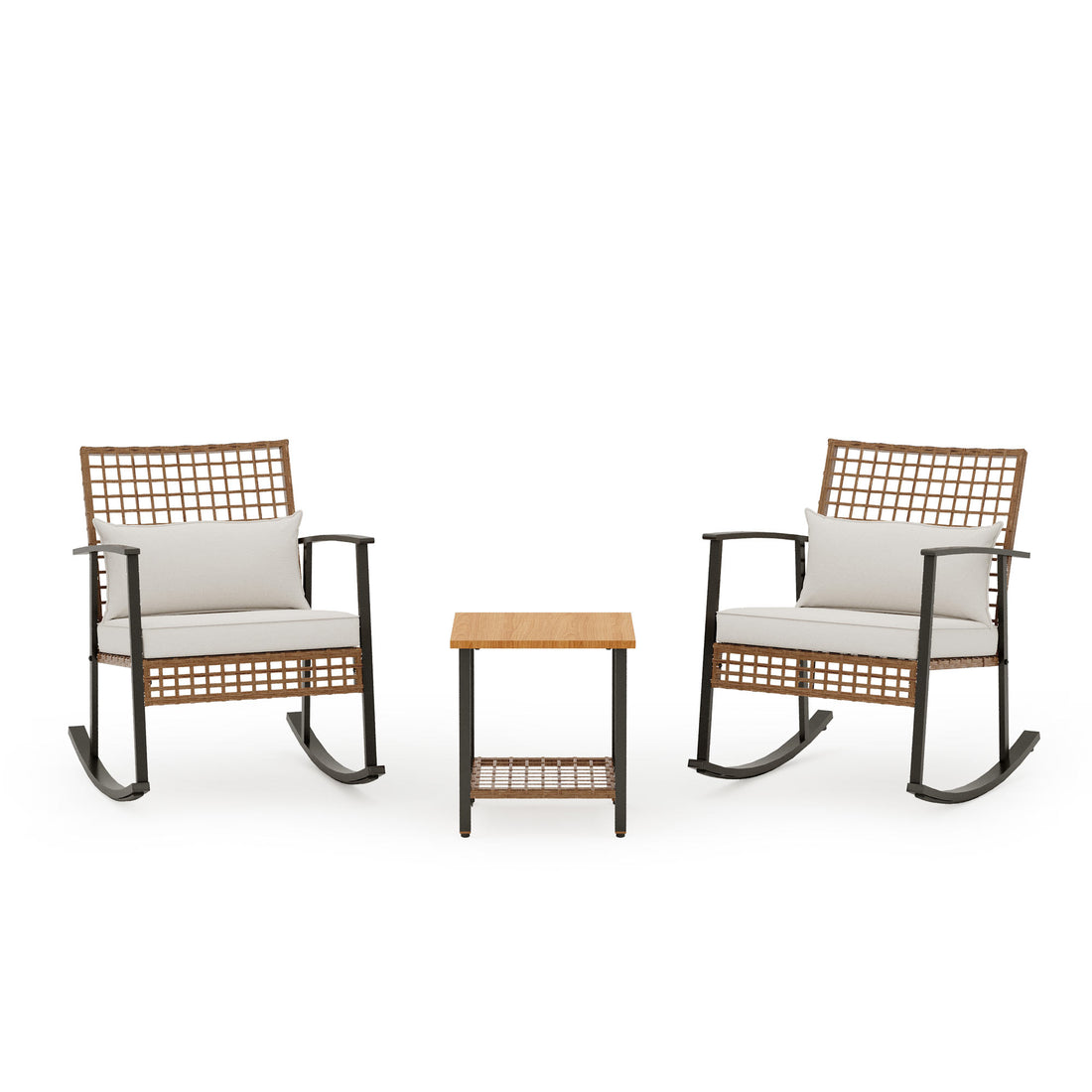 LAUSAINT HOME 3 Pieces Rocking Patio Bistro Set, Wicker Outdoor Conversation Set