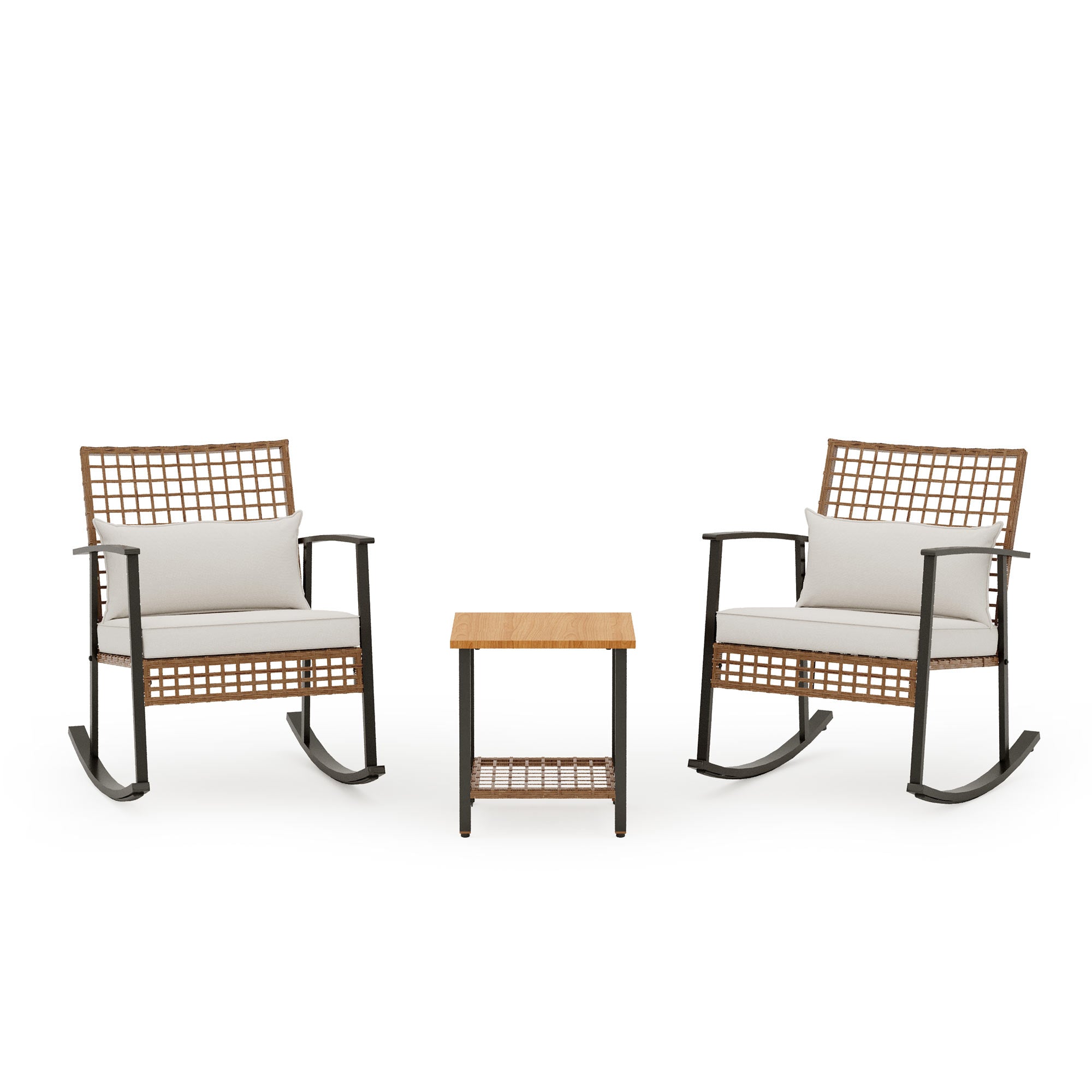LAUSAINT HOME 3 Pieces Rocking Patio Bistro Set, Wicker Outdoor Conversation Set