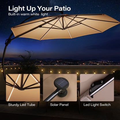 LAUSAINT HOME 9 Ft Patio Umbrella Outdoor, Aluminum Offset Umbrella with 360-degree Rotation for Backyard, Pool, Lawn,Beige