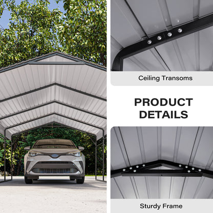 LAUSAINT HOME 12x20 FT Metal Carport Enhanced Base Heavy Duty Garage Car Shelter