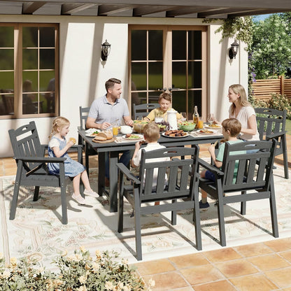 LAUSAINT HOME 7 Pieces HDPE Outdoor Dining Set for 6, Patio Dining Table and Chairs Set with Umbrella Hole