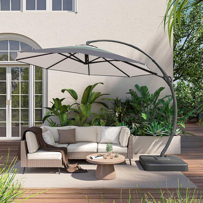 LAUSAINT HOME 11 Ft Outdoor Patio Umbrella with Base, Deluxe Curvy Cantilever Umbrella Heavy Duty with 360° Rotation