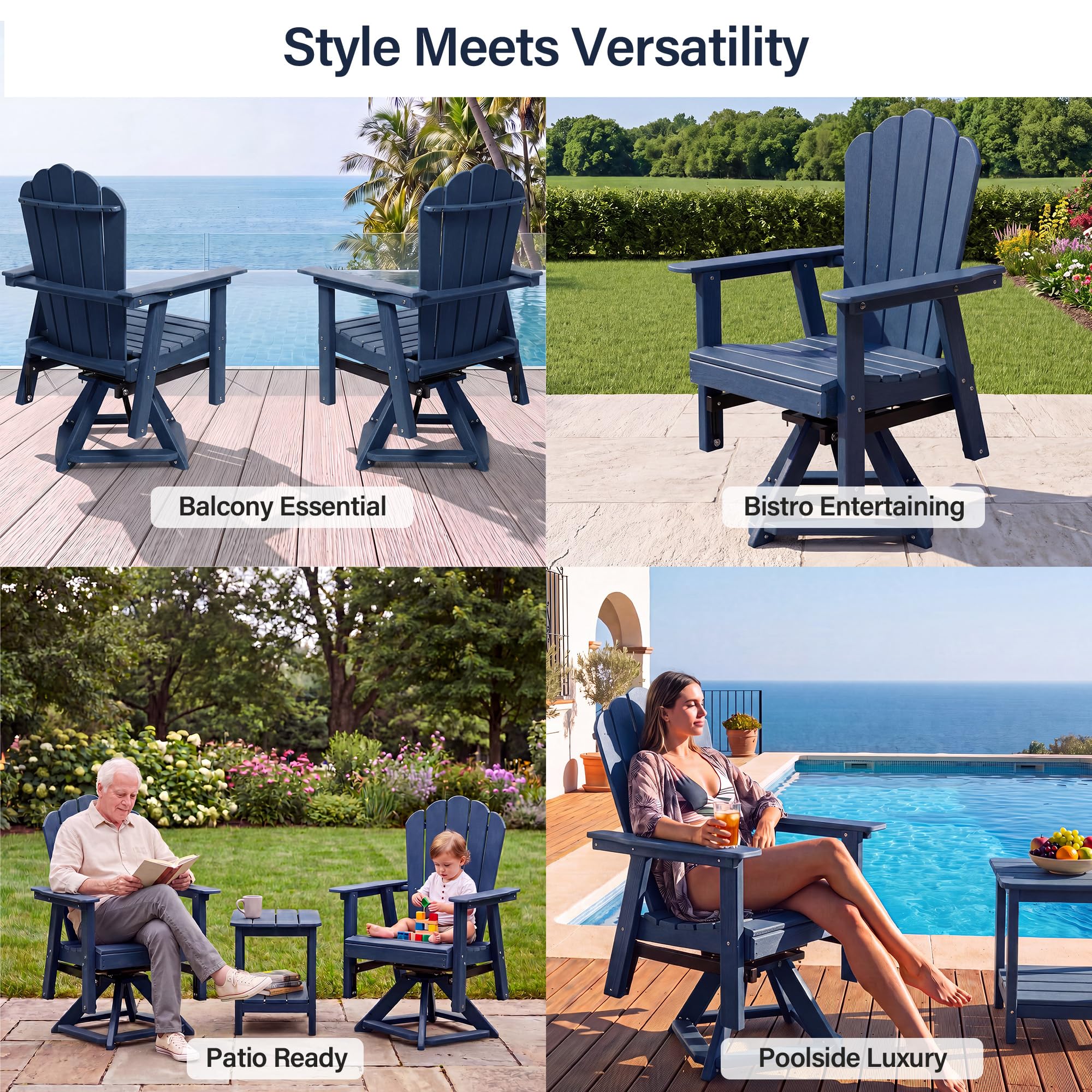 LAUSAINT HOME Swivel Adirondack Chair, Glider 360° Rotating Outdoor Patio HDPE Rocker Lounge Chair