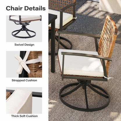 LAUSAINT HOME 7 Pieces Patio Dining Set, Outdoor Furniture Set of 6 Wicker Chairs (2 of Them Swivel) with Soft Cushion and Iron Slats Table Top with Umbrella Hole, Conversation Set for Backyard