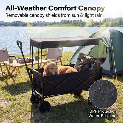LAUSAINT HOME 3-in-1 Folding Pet Wagon with Canppy for Senior,Elderly, Injured Dogs, Heavy Duty Utility Medium &amp; Large Dog Stroller Cart, All-Terrain Collapsible Wagon for Beach, Shopping, Camping