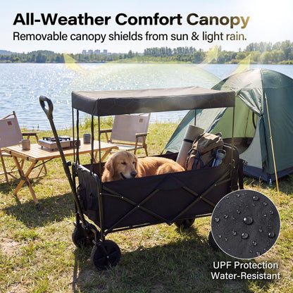 LAUSAINT HOME 3-in-1 Folding Pet Wagon with Canppy for Senior,Elderly, Injured Dogs, Heavy Duty Utility Medium &amp; Large Dog Stroller Cart, All-Terrain Collapsible Wagon for Beach, Shopping, Camping