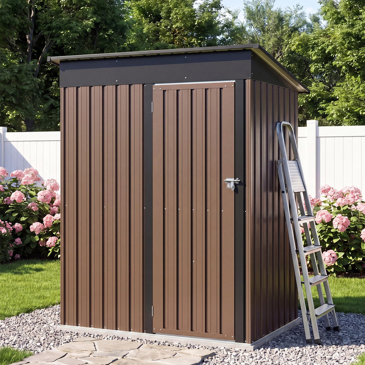 LAUSAINT HOME 10 x 3 FT 2-in-1 Metal Outdoor Storage Shed with Hardtop Gazebo, Lockable Galvanized Steel Lean-to Tool Shed with Sloped Roof, Black