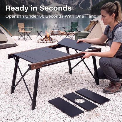 Modular IGT Camping Table, Height Adjustable Outdoor Portable Table with Folding Design, Folding Camp Table with Expandable Cooking Area for Picnic, BBQ and Patio