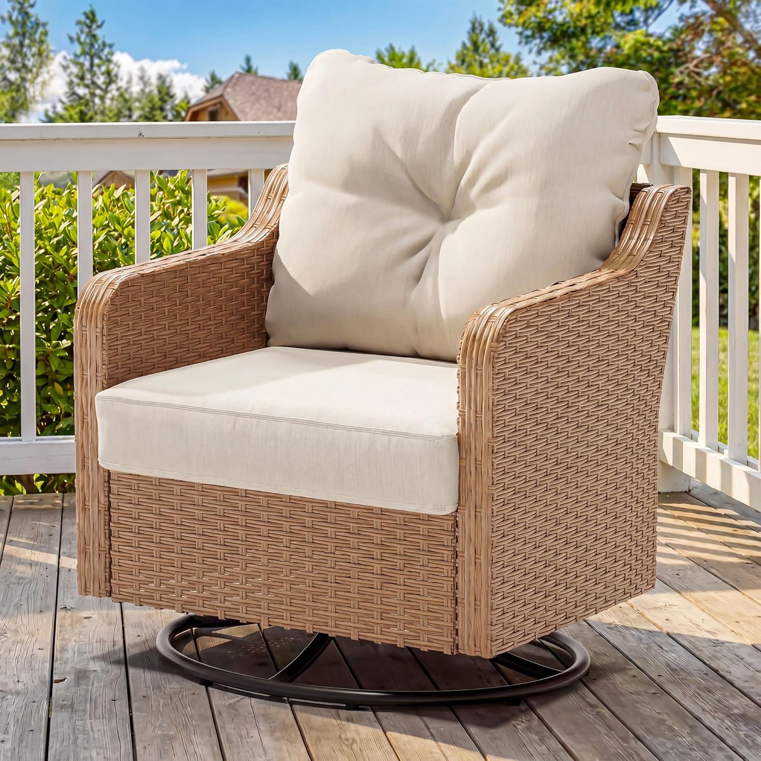 LAUSAINT HOME Outdoor Swivel Glider Rocker Chair, Premium Handwoven Wicker Patio Chair