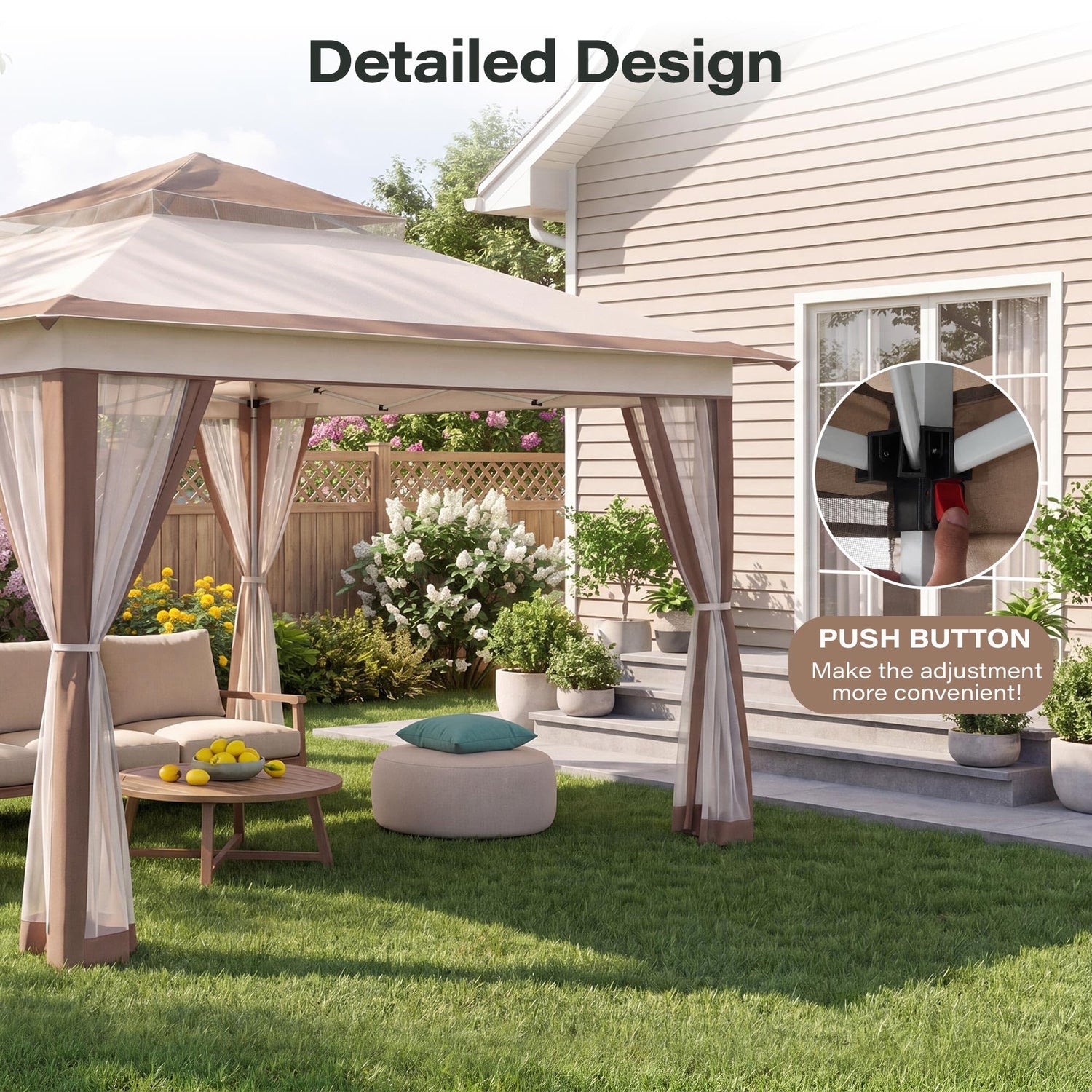 LAUSAINT HOME 11x11 Pop Up Gazebo with Mosquito Netting, Portable Outdoor Gazebo Canopy Tent with Sidewalls, One Push Instant Setup &amp; Adjustable Height for Patio Backyard Party BBQ Deck, Grey