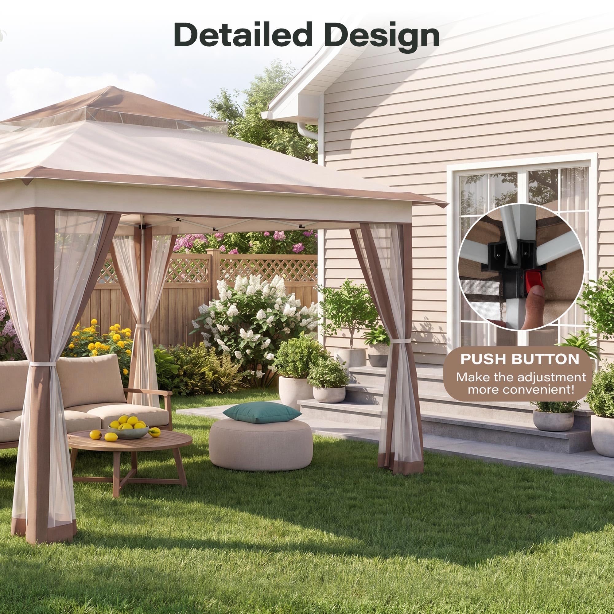 LAUSAINT HOME Pop Up Gazebo Canopy Tent with Mosquito Netting