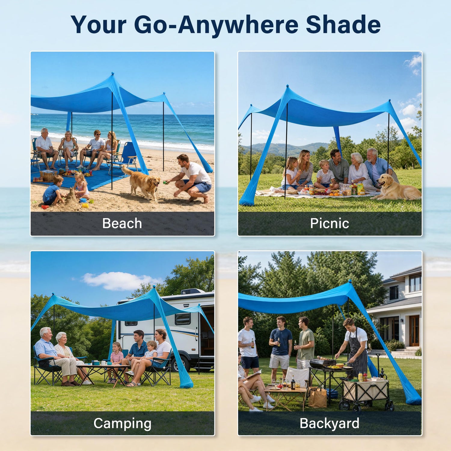LAUSAINT HOME Beach Tent, Easy Pop Up Beach Canopy Sun Shade UPF 50+ Protection