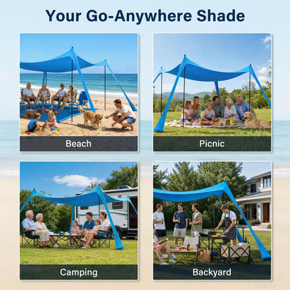 LAUSAINT HOME Beach Tent, Easy Pop Up Beach Canopy Sun Shade UPF 50+ Protection