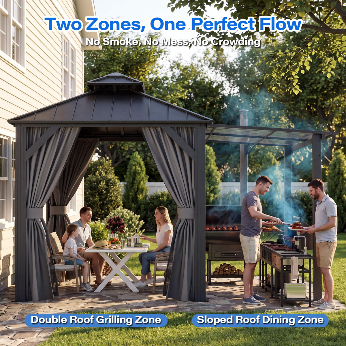 LAUSAINT HOME 5x8 FT Outdoor Grill Gazebo Canopy, BBQ Gazebo with 2-Tier Vented Top, 2 Durable Shelves &amp; Metal Frame Grill ShelterDark Gray