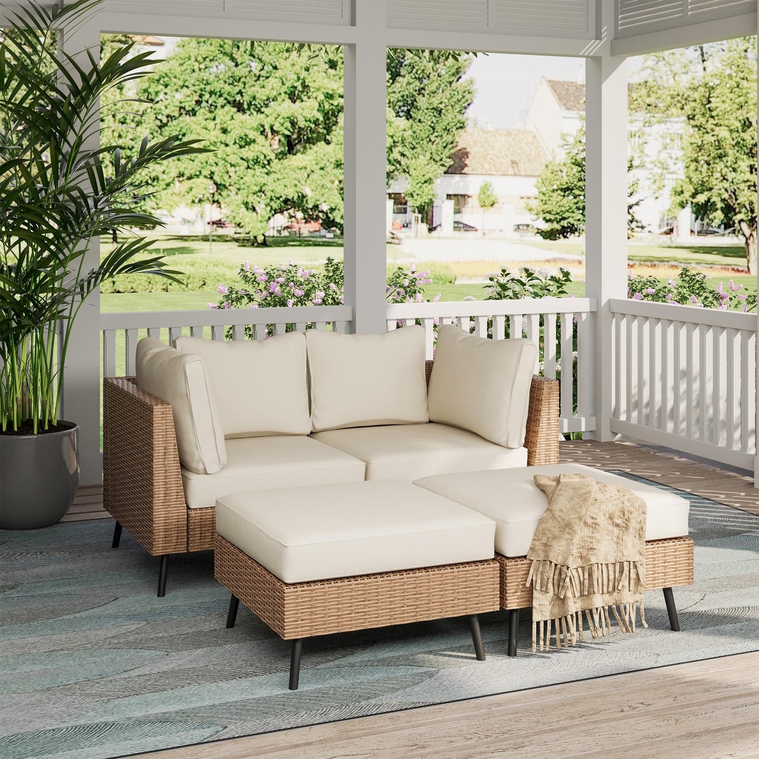 LAUSAINT HOME Outdoor Patio Furniture, 6 Piece Outdoor Sectional Sofa PE Rattan Wicker Patio Conversation Sets, All Weather Patio Furniture Set with Thick Cushions for Garden, Backyard(Beige)