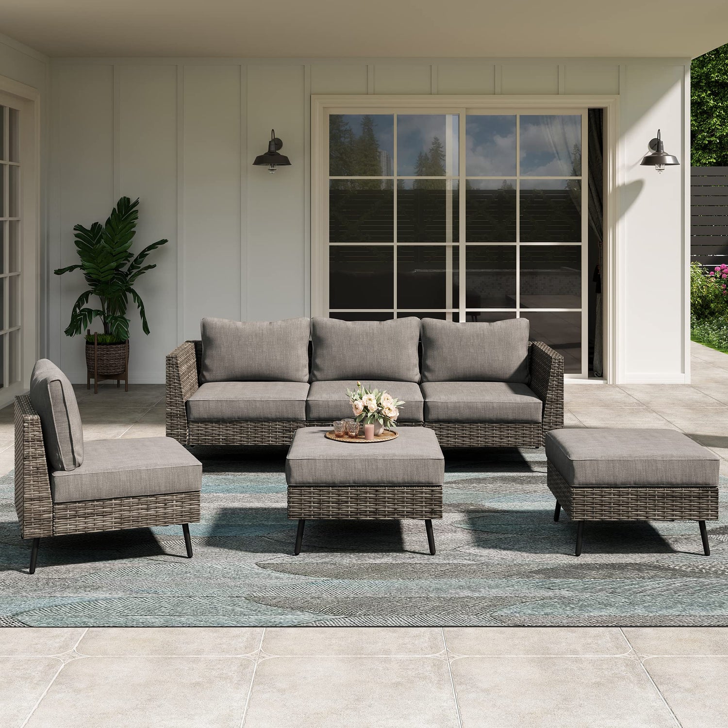 LAUSAINT HOME Outdoor Patio Furniture, 6 Piece Outdoor Sectional Sofa PE Rattan Wicker Patio Conversation Sets, All Weather Patio Furniture Set with Thick Cushions for Garden, Backyard(Beige)