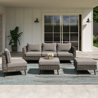 LAUSAINT HOME Outdoor Patio Furniture, 6 Piece Outdoor Sectional Sofa PE Rattan Wicker Patio Conversation Sets, All Weather Patio Furniture Set with Thick Cushions for Garden, Backyard(Beige)