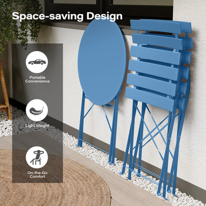 LAUSAINT HOME 3-Piece Steel Folding Bistro Set, Premium Weather-Resistant Patio Table &amp; Chairs