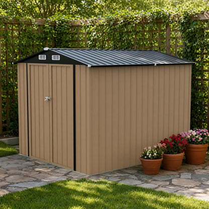 LAUSAINT HOME 10 x 3 FT 2-in-1 Metal Outdoor Storage Shed with Hardtop Gazebo, Lockable Galvanized Steel Lean-to Tool Shed with Sloped Roof, Black