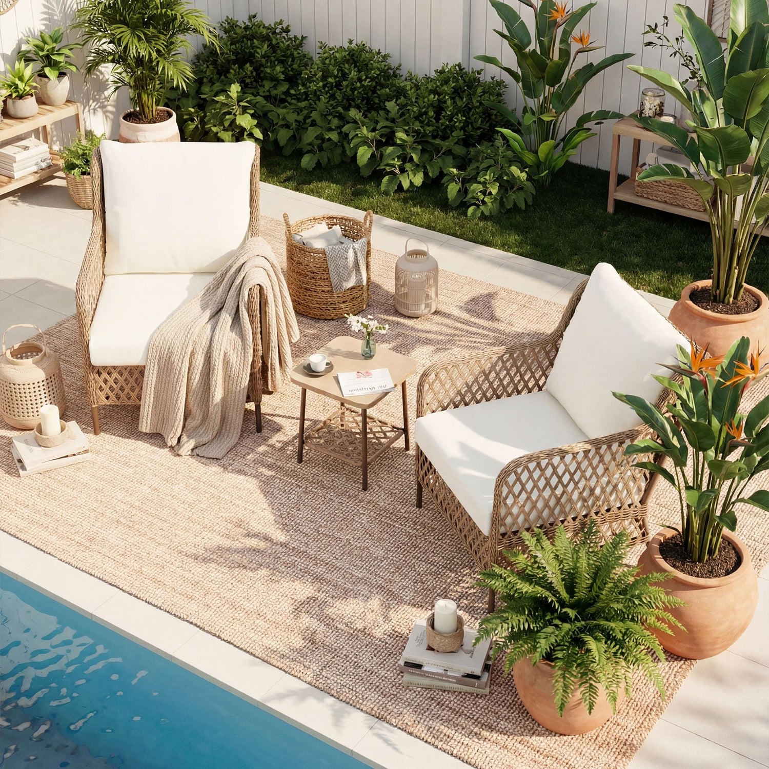 LAUSAINT HOME Outdoor Patio Furniture Set, High Back Wicker Bistro Chairs