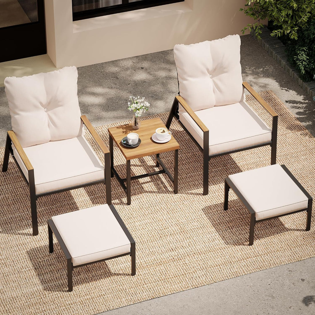 LAUSAINT HOME 5 Pieces Outdoor Patio Conversation Set with Adjustable Reclining Chairs All Weather